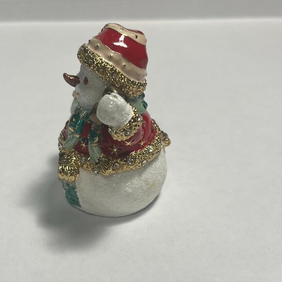 Snowman Jeweled Trinket Box with Austrian Crystals Magnetic Hinged Compartment - Picture 2 of 8